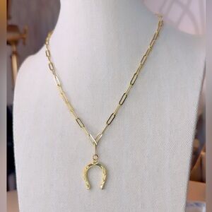 Large horseshoe charm on 18kt gold plated 18.5” stainless steel chain 💫
